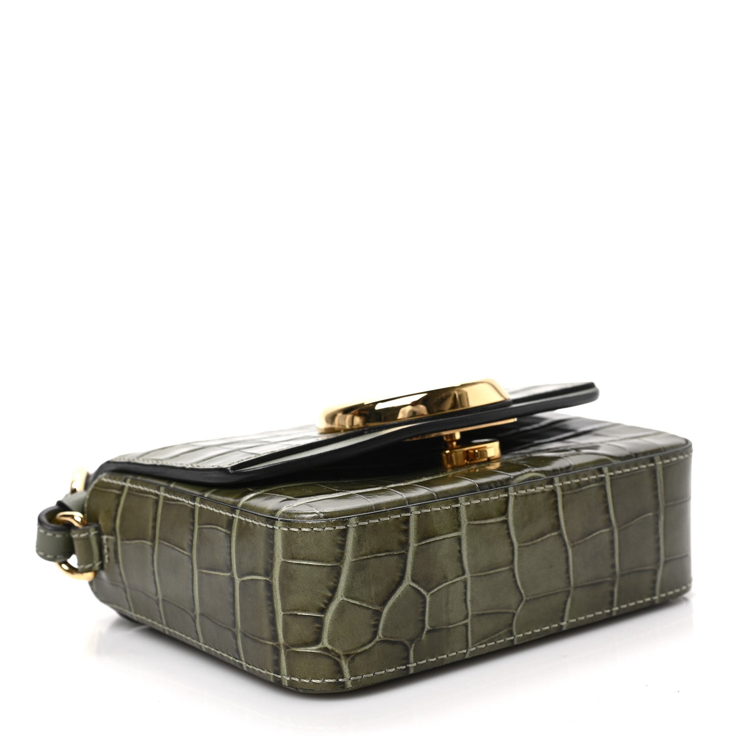 Calfskin Crocodile Embossed Mini C Double Carry Misty Forest