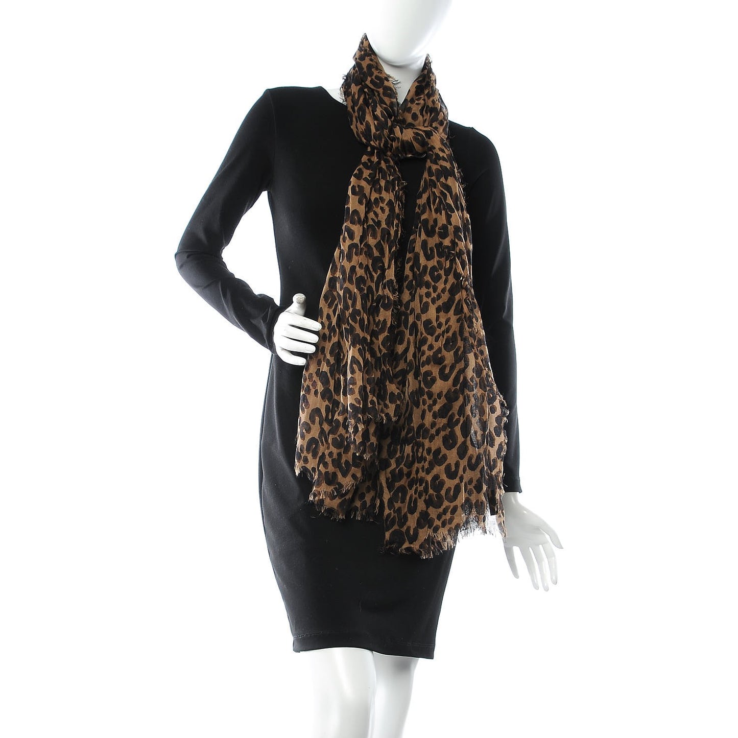 Cashmere Silk Leopard Etole Stole Marron