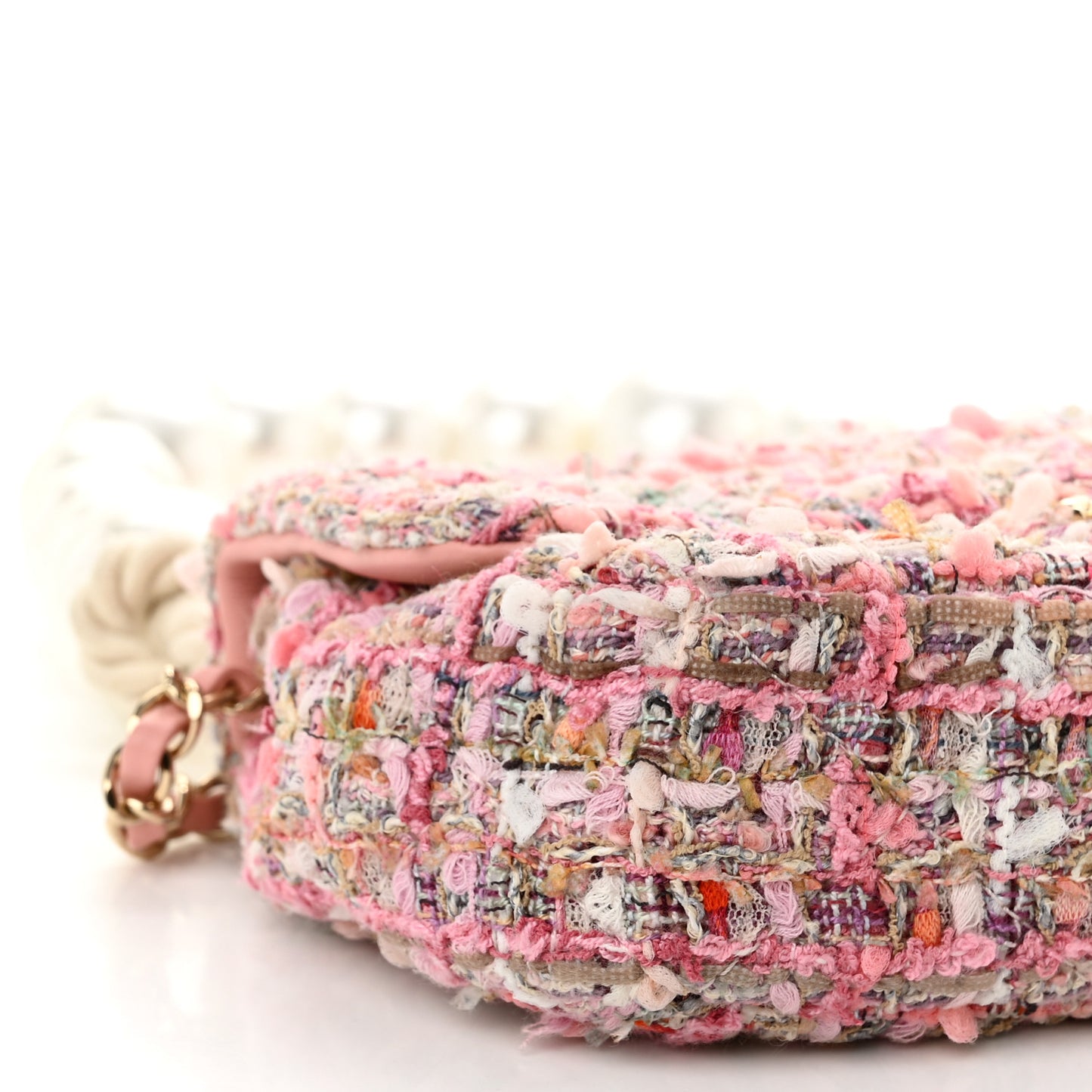 Tweed Mini Pearl Handle Flap Pink Beige Orange Ecru