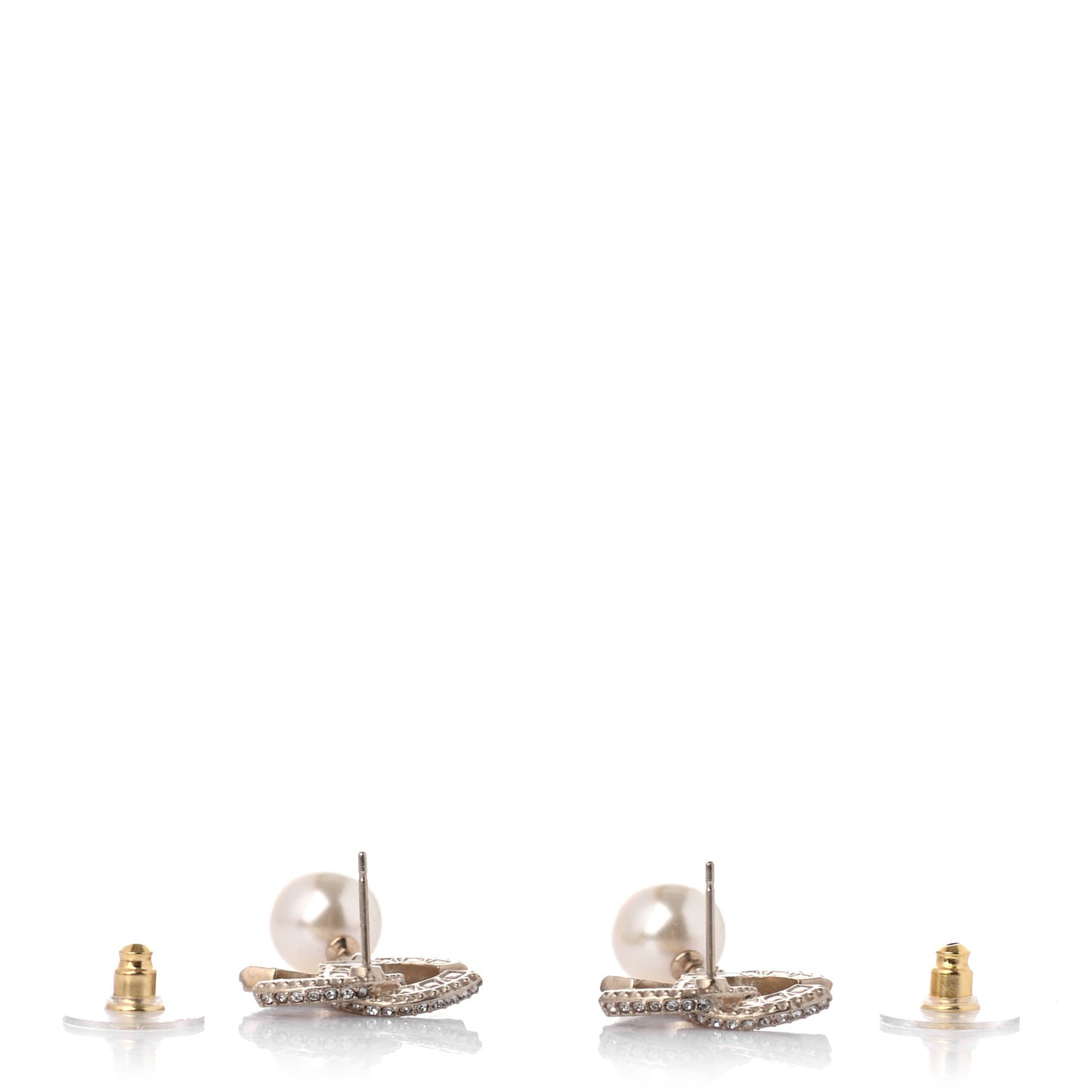 Crystal Pearl CC Drop Earrings Gold