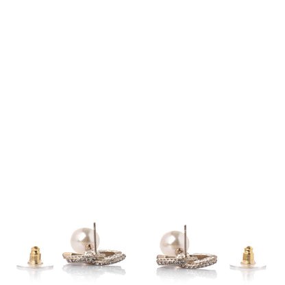 Chanel Crystal Pearl CC Drop Earrings Gold 3 of 4