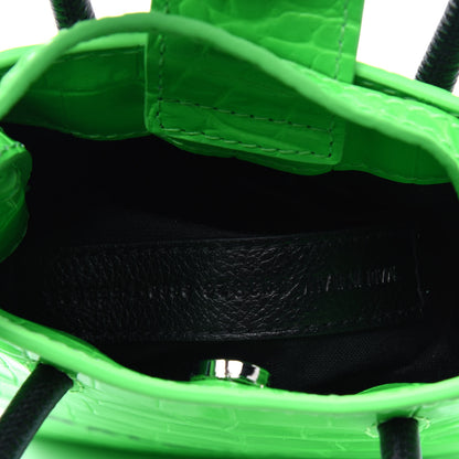 Balenciaga Shiny Calfskin Crocodile Embossed Logo Shopping Phone Holder Bag Fluo Green Black 8 of 14