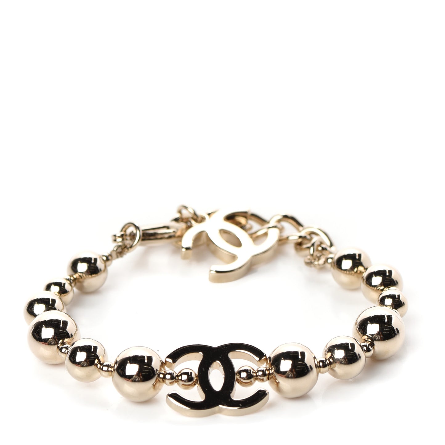 Metal Beaded CC Bracelet Gold