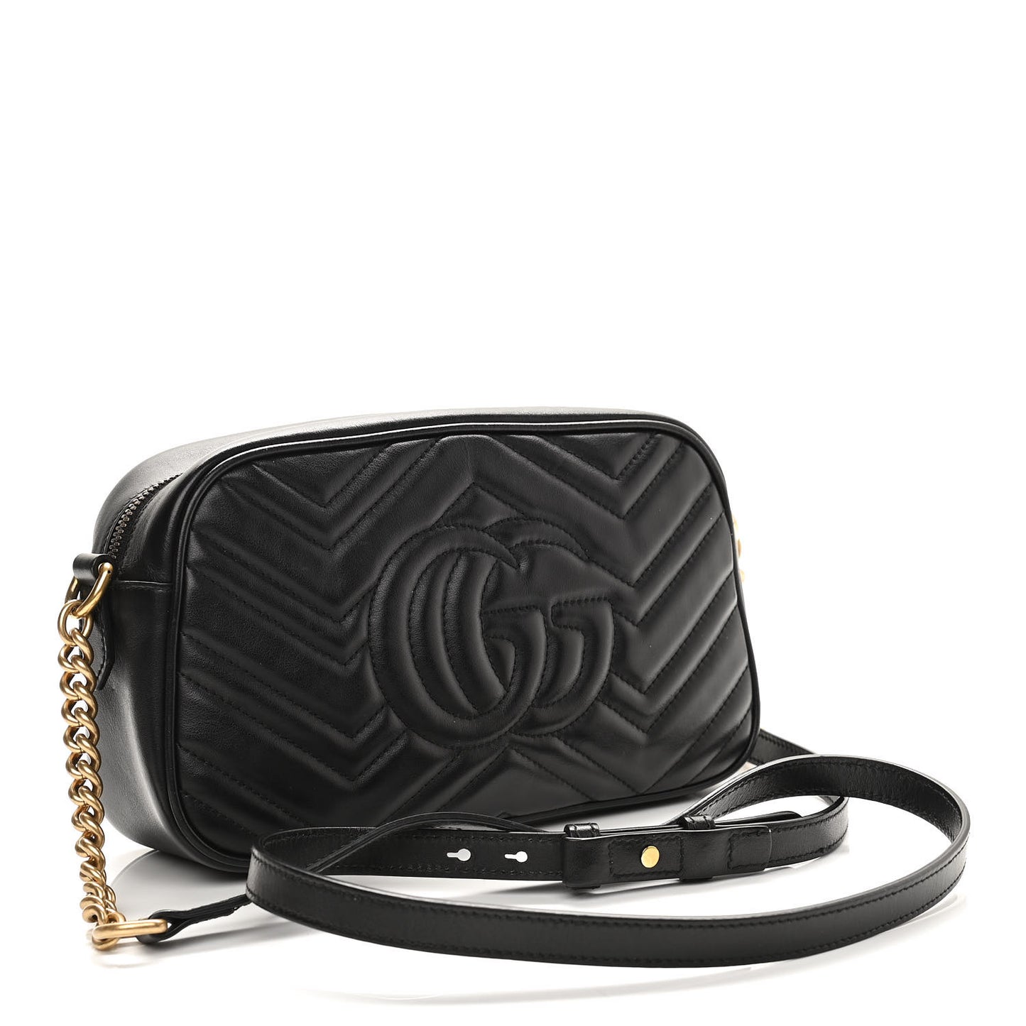 Calfskin Matelasse Small GG Marmont Chain Shoulder Bag Black