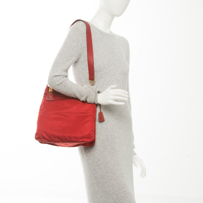 Prada Nylon Vela Vitello Daino Flat Messenger Bag Red 4 of 7