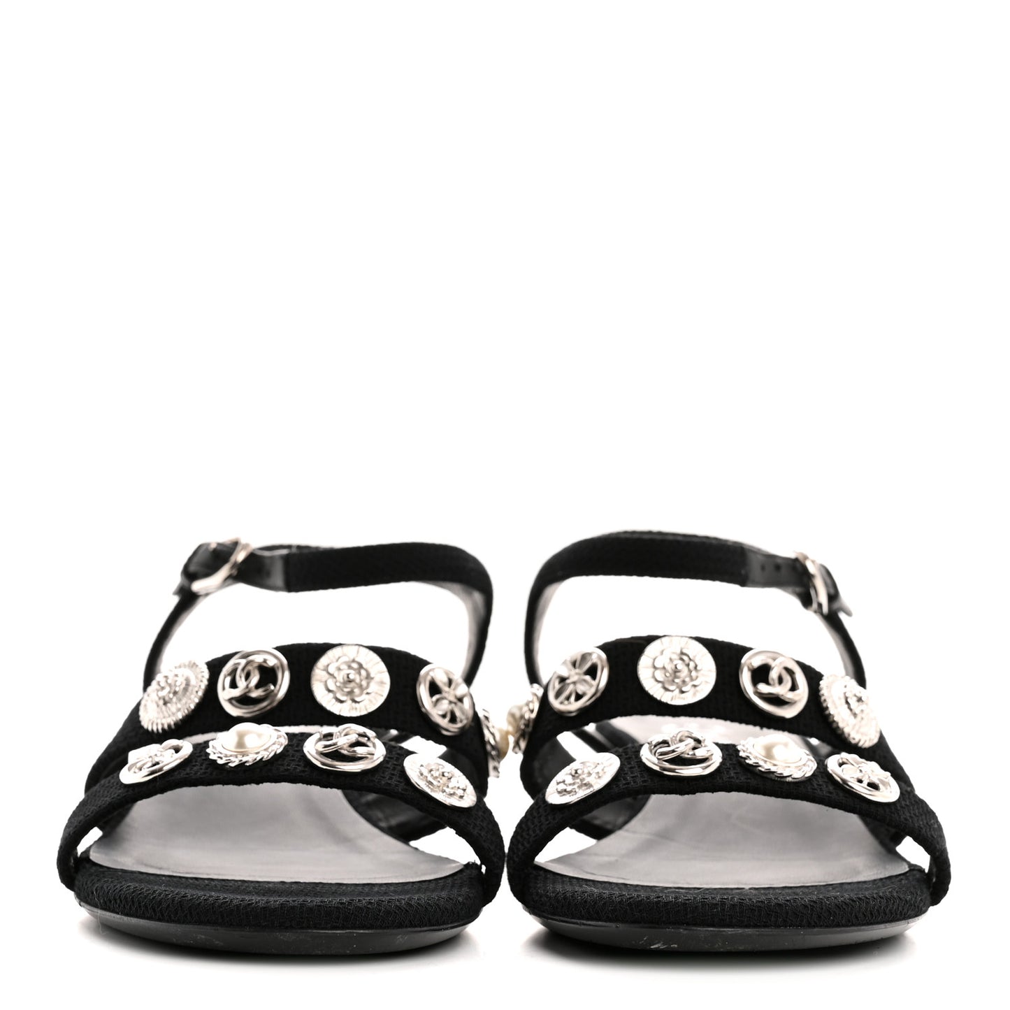 Tweed Medallion Sandals 38 Black