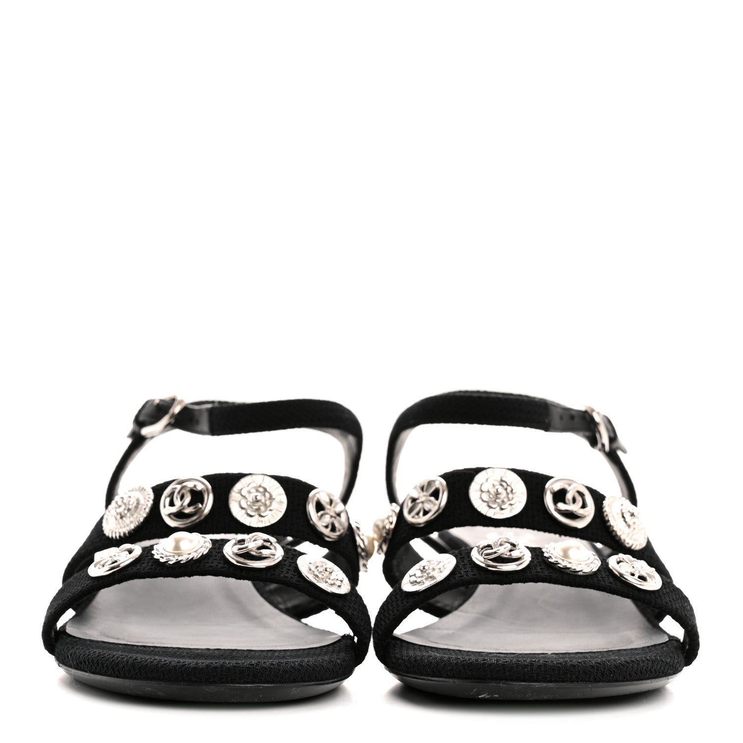 Chanel Tweed Medallion Sandals 38 Black 3 of 9
