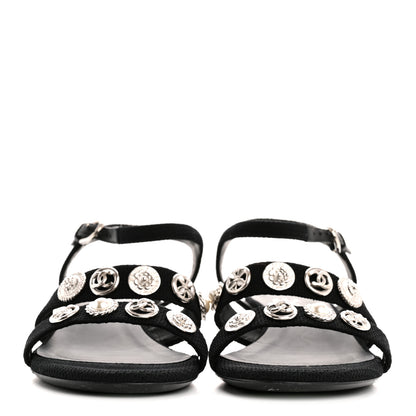 Chanel Tweed Medallion Sandals 38 Black 3 of 9