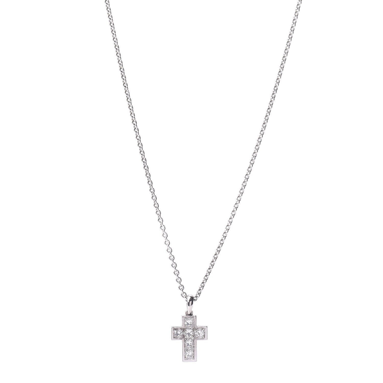 Cartier Platinum Diamond Cross Pendant Necklace 1 of 4