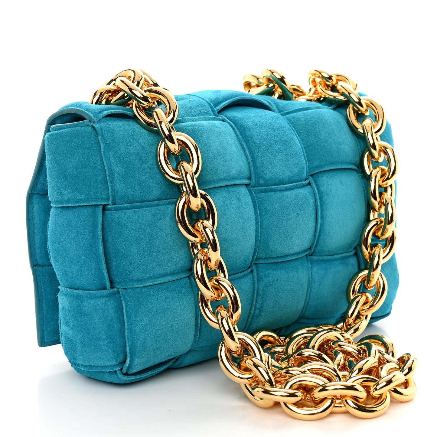 Suede Maxi Intrecciato Padded Chain Cassette Crossbody Bag Blaster