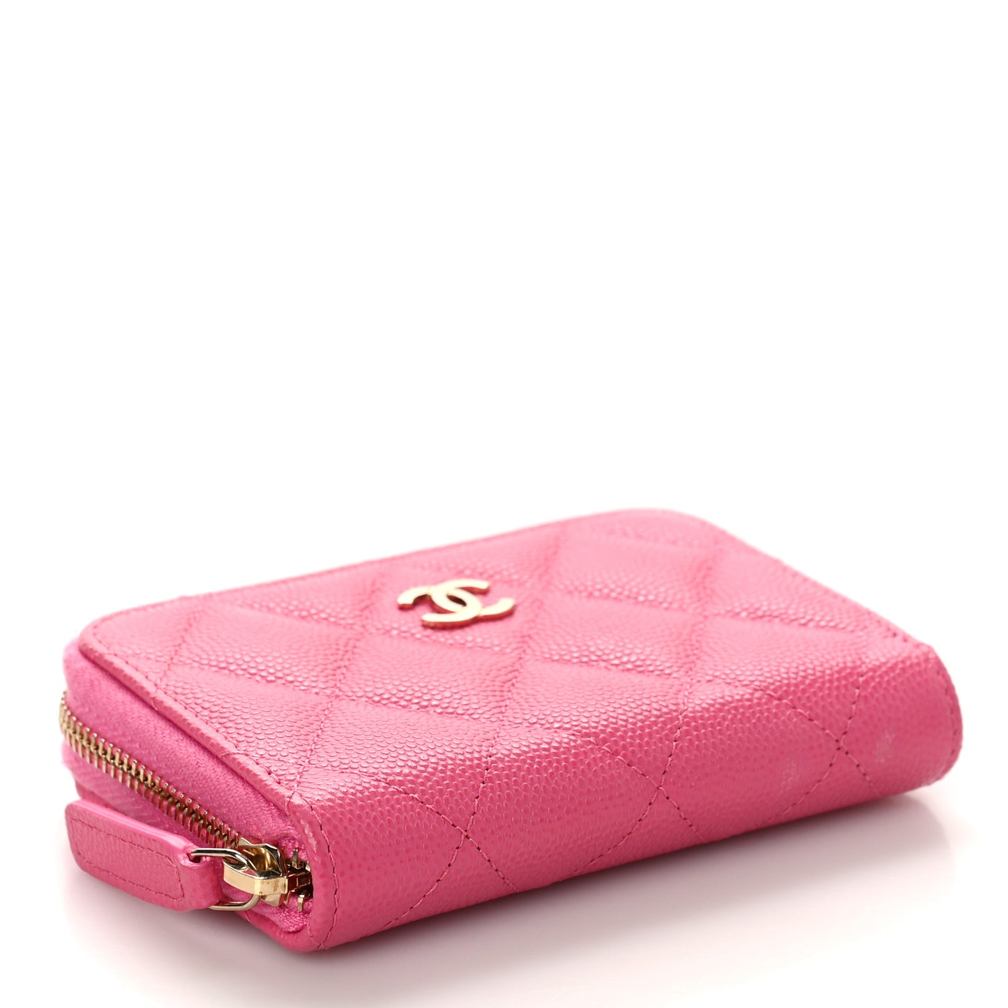 Caviar Quilted Zip Coin Purse Pink