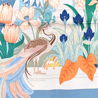 Hermes Silk Precious Paradis Scarf 90 Bleu Jean Vert Orange 2 of 4