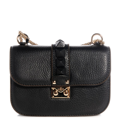 Valentino Garavani Pebbled Calfskin Small Glam Lock Rockstud Flap Black 1 of 7