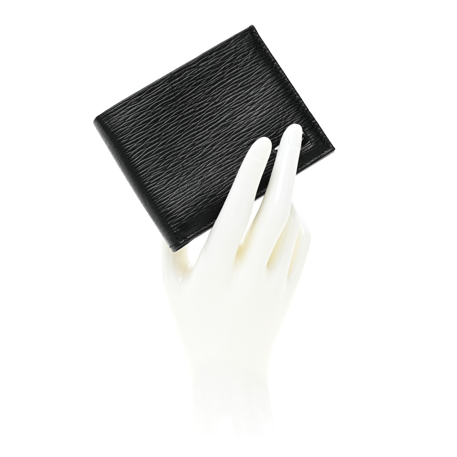 Salvatore Ferragamo Mens Stamped Calfskin Revival Bi-Fold Wallet Black 2 of 9