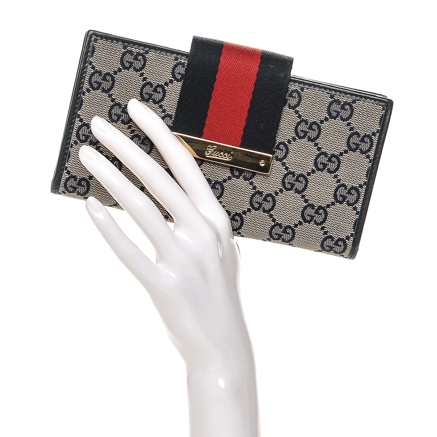 Gucci Monogram Calfskin Ladies Web Long Wallet Beige Blue 2 of 6