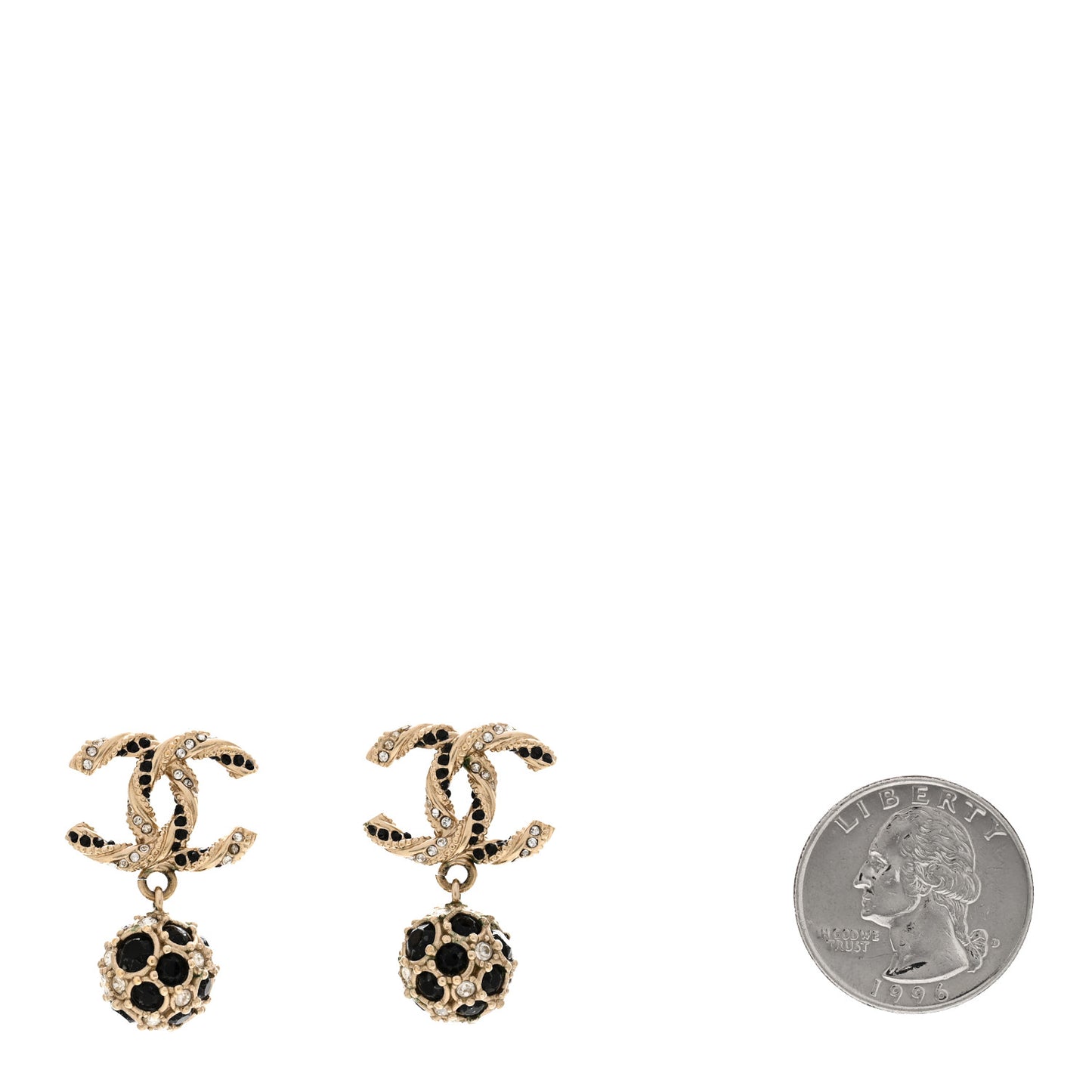 Crystal CC Ball Drop Earrings Gold Black