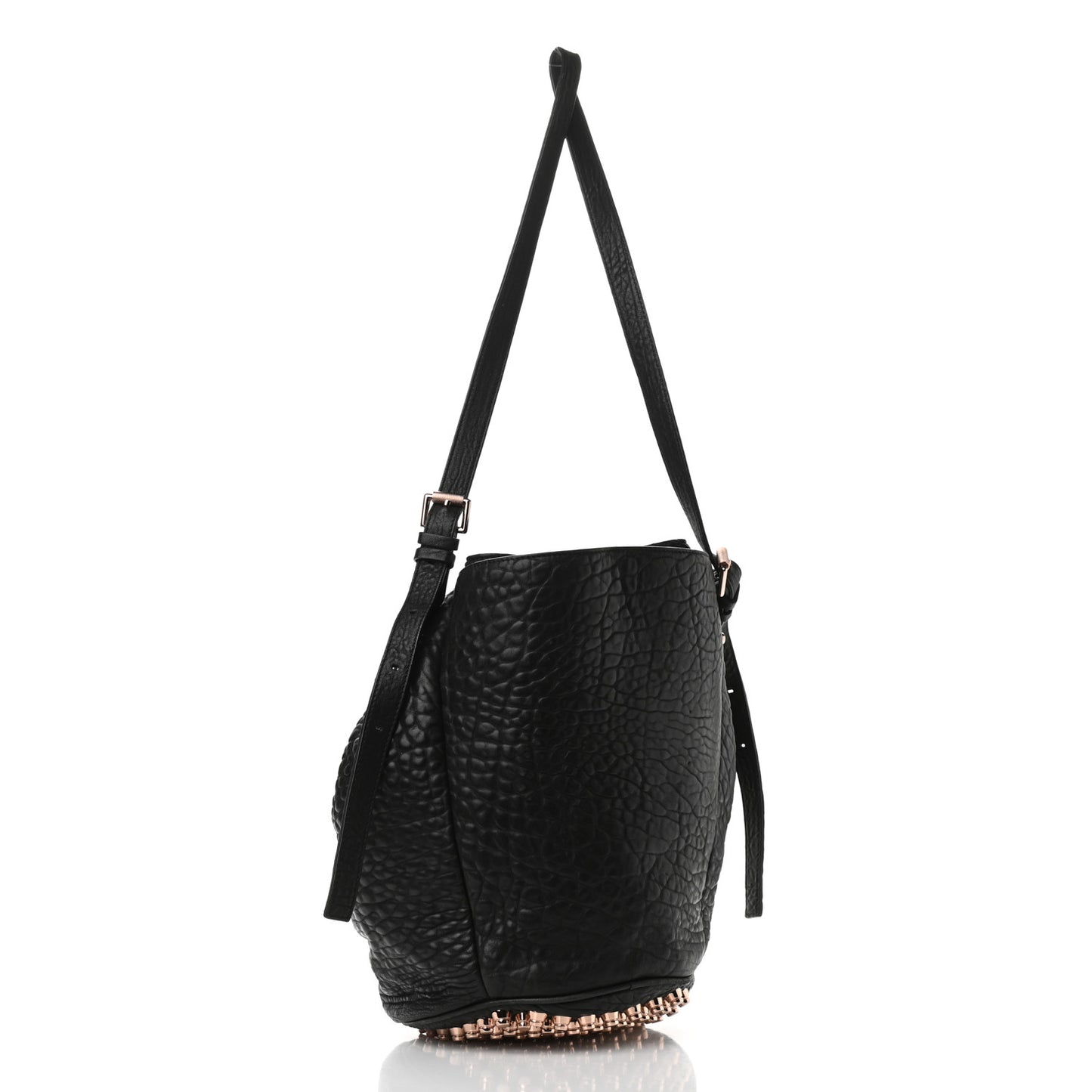 Pebbled Lambskin Diego Bucket Black Rose Gold Hardware