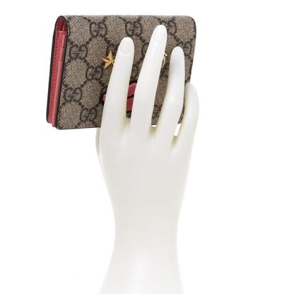Gucci GG Supreme Monogram Face Embroidered Card Case Wallet Pink 2 of 9