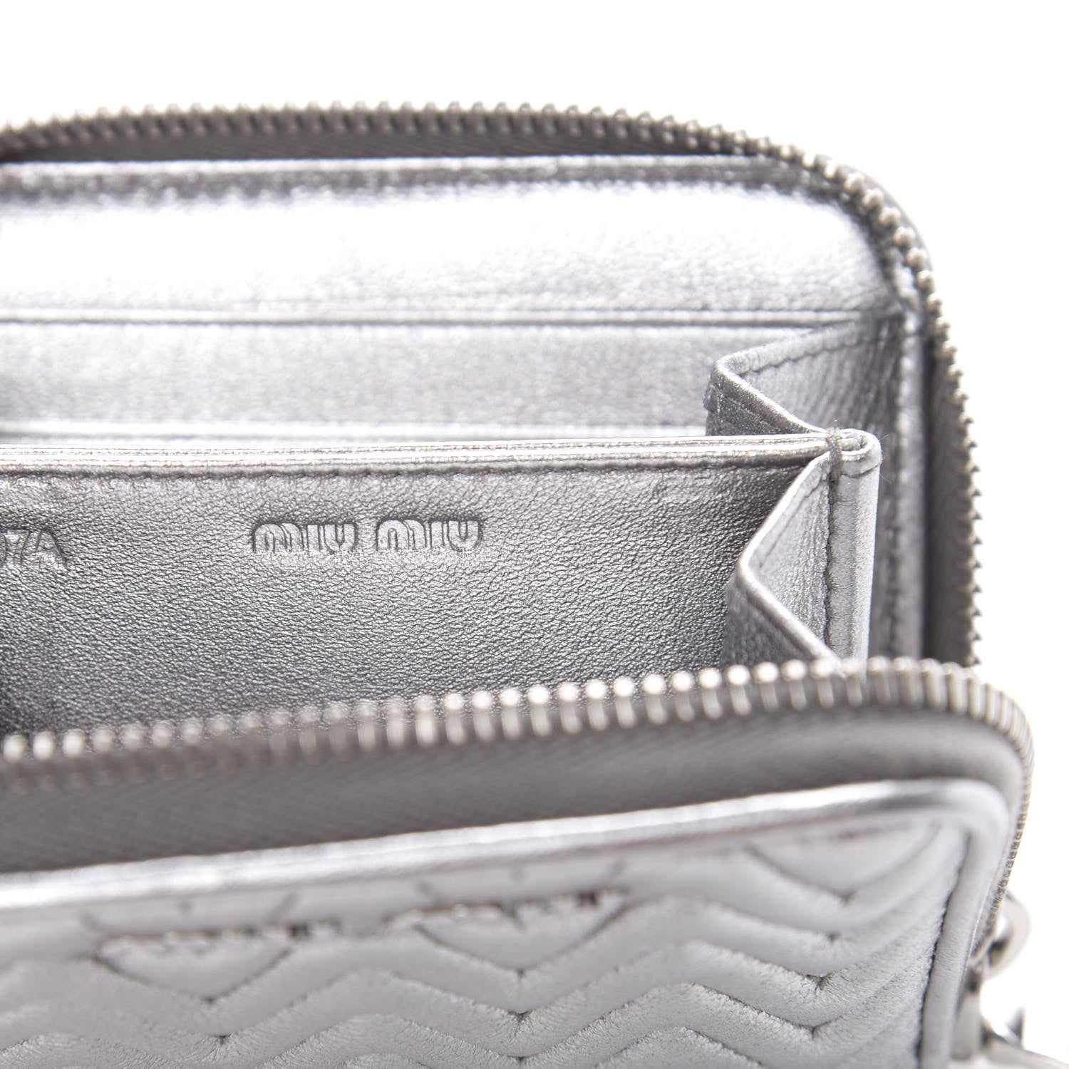 Miu Miu Metallic Nappa Impunture Zip Around Compact Wallet Chromo 6 of 9