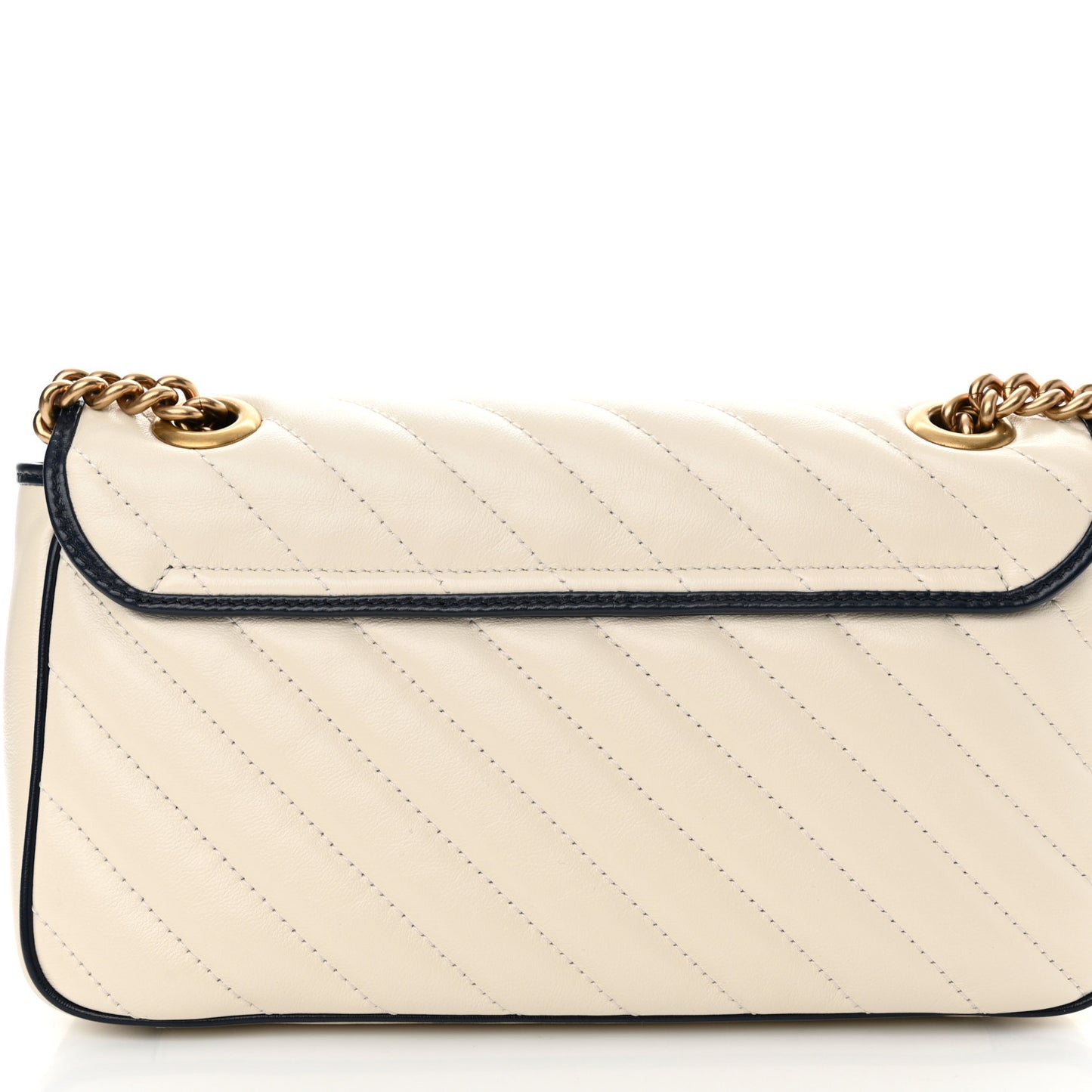 Vintage Effect Calfskin Matelasse Diagonal Small Torchon GG Marmont Shoulder Bag Mystic White Blue Agata