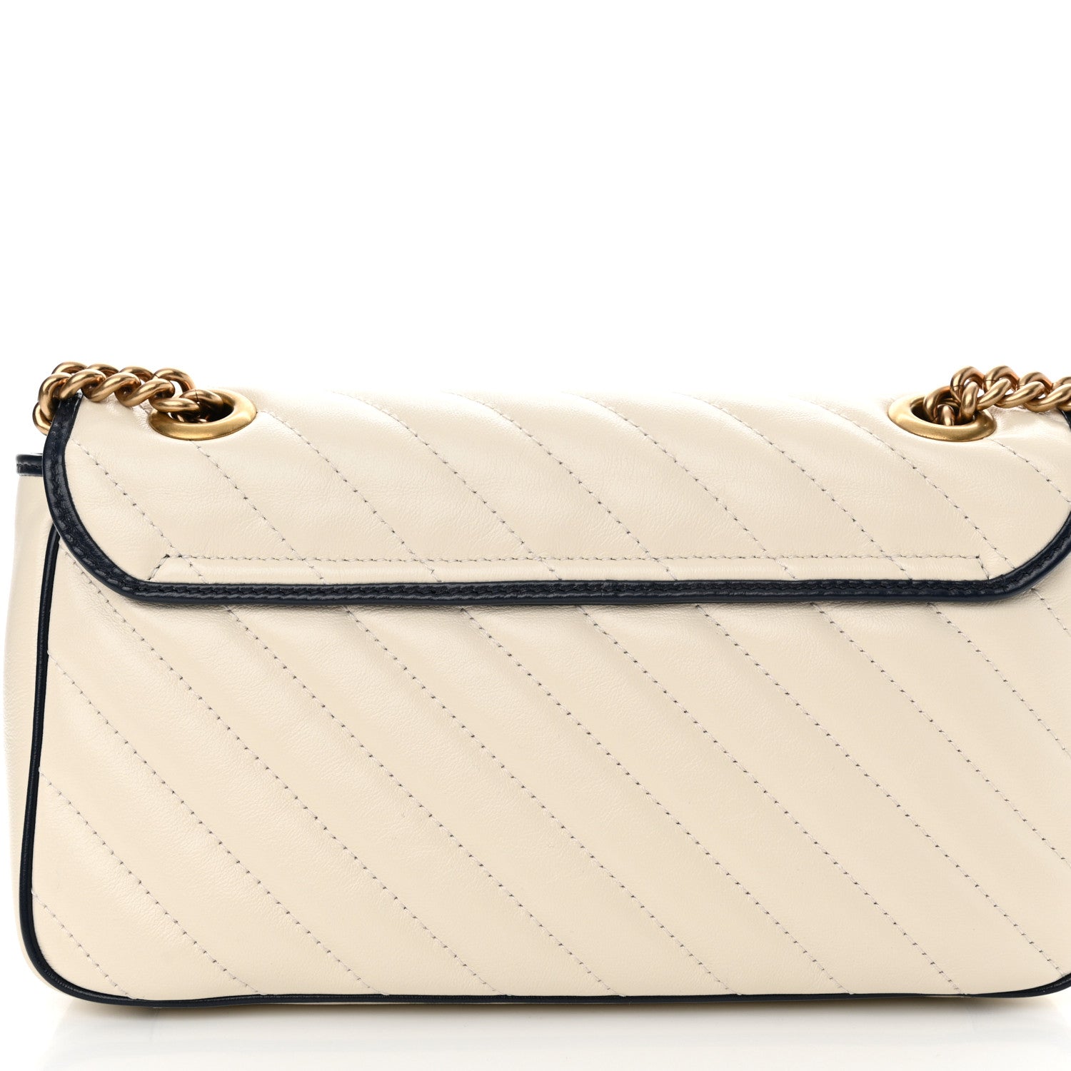 Gucci Vintage Effect Calfskin Matelasse Diagonal Small Torchon GG Marmont Shoulder Bag Mystic White Blue Agata 11 of 11