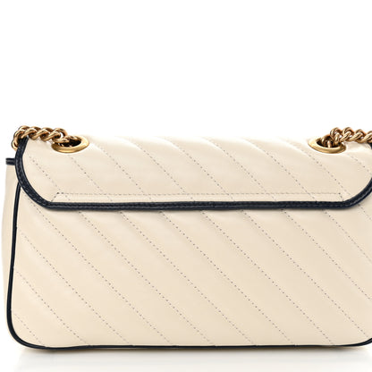 Gucci Vintage Effect Calfskin Matelasse Diagonal Small Torchon GG Marmont Shoulder Bag Mystic White Blue Agata 11 of 11