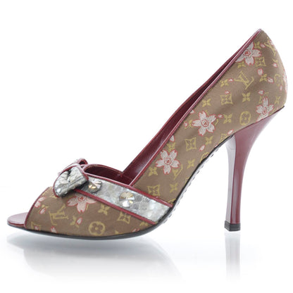 Louis Vuitton Satin Monogram Cherry Blossom Peep Toe Heels 36 2 of 9