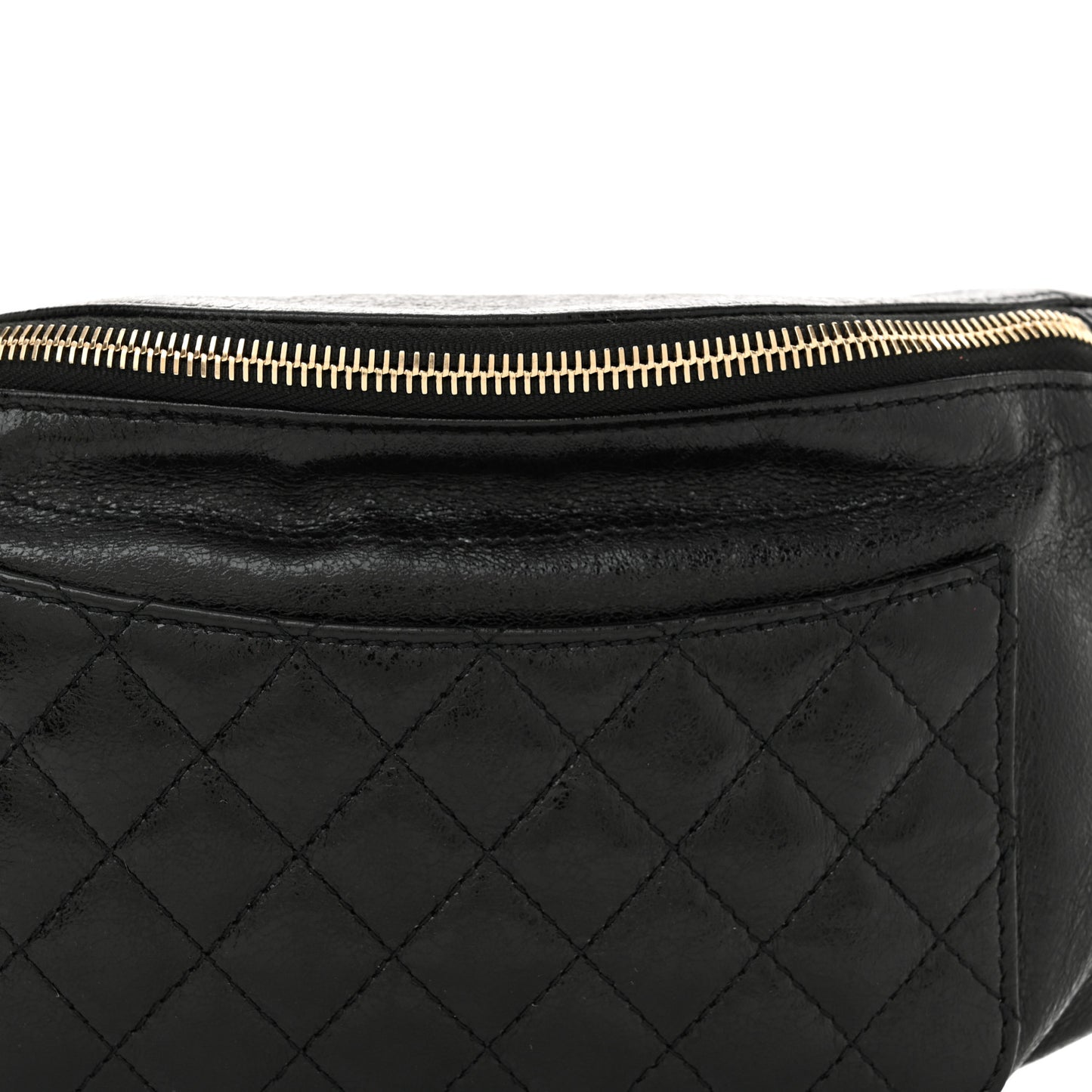 Crumpled Glazed Lambskin Quilted Waist Bag Fanny Pack Black