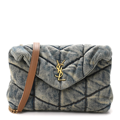 Saint Laurent Denim Quilted Small Loulou Puffer Monogram Chain Satchel Blue Cinnamon 1 of 9
