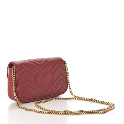 Gucci Calfskin Matelasse Super Mini GG Marmont Shoulder Bag Hibiscus Red 3 of 13