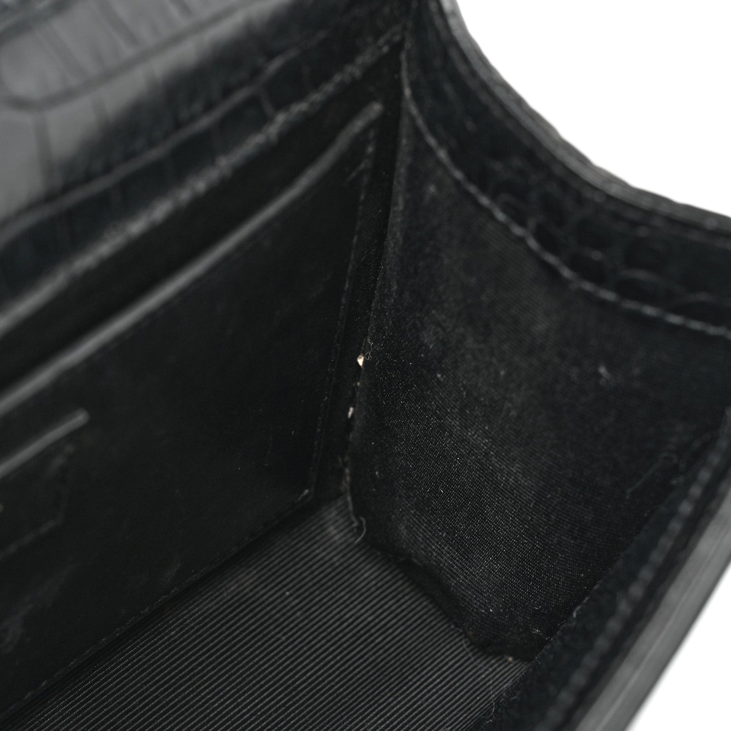 Calfskin Crocodile Embossed Medium Classic Monogram Kate Tassel Satchel Black