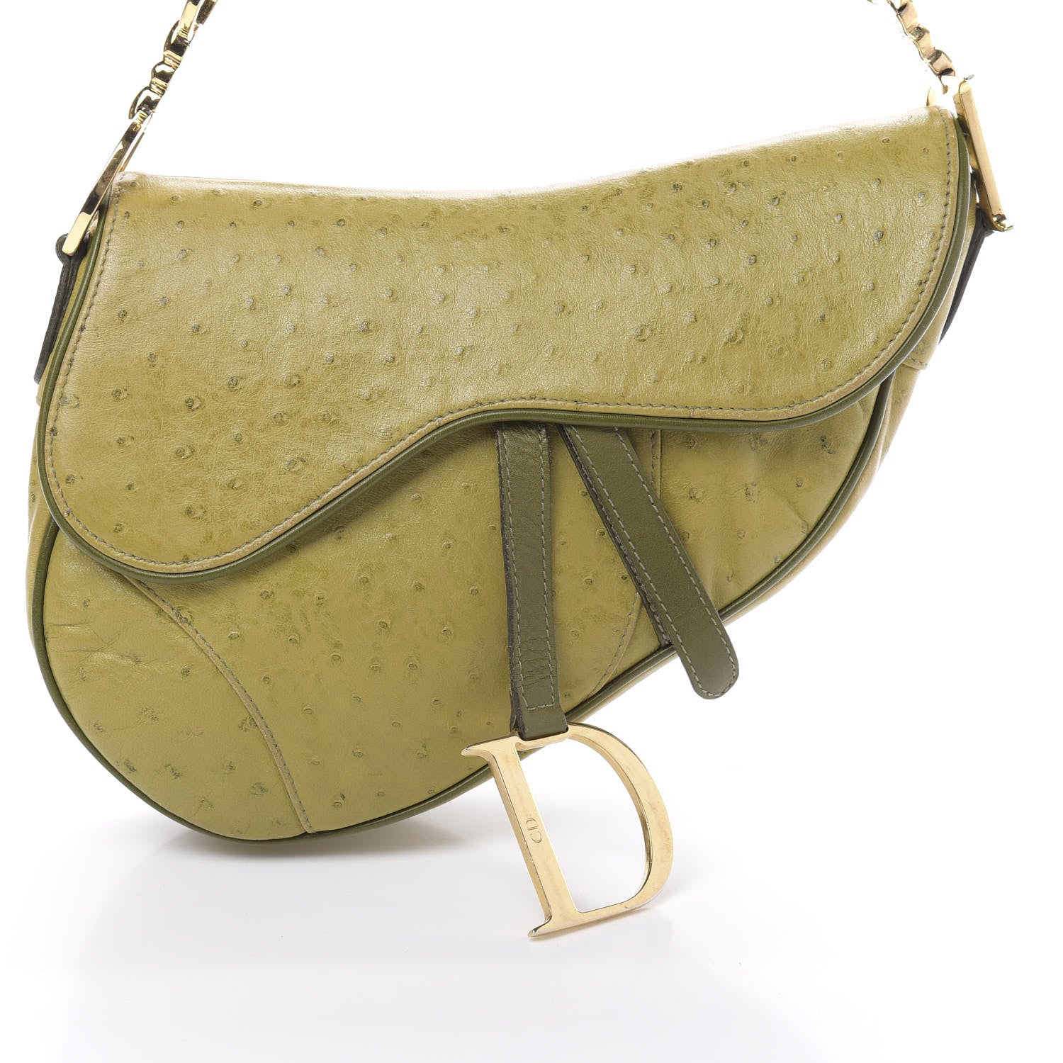 Christian Dior Ostrich Saddle Bag Green 8 of 19