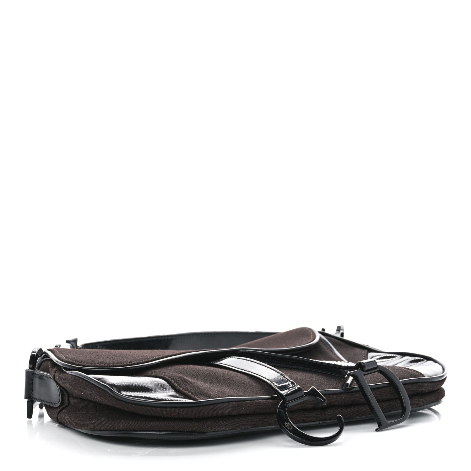 Christian Dior Canvas Patent Double Saddle Bag Brown Black 4 of 14