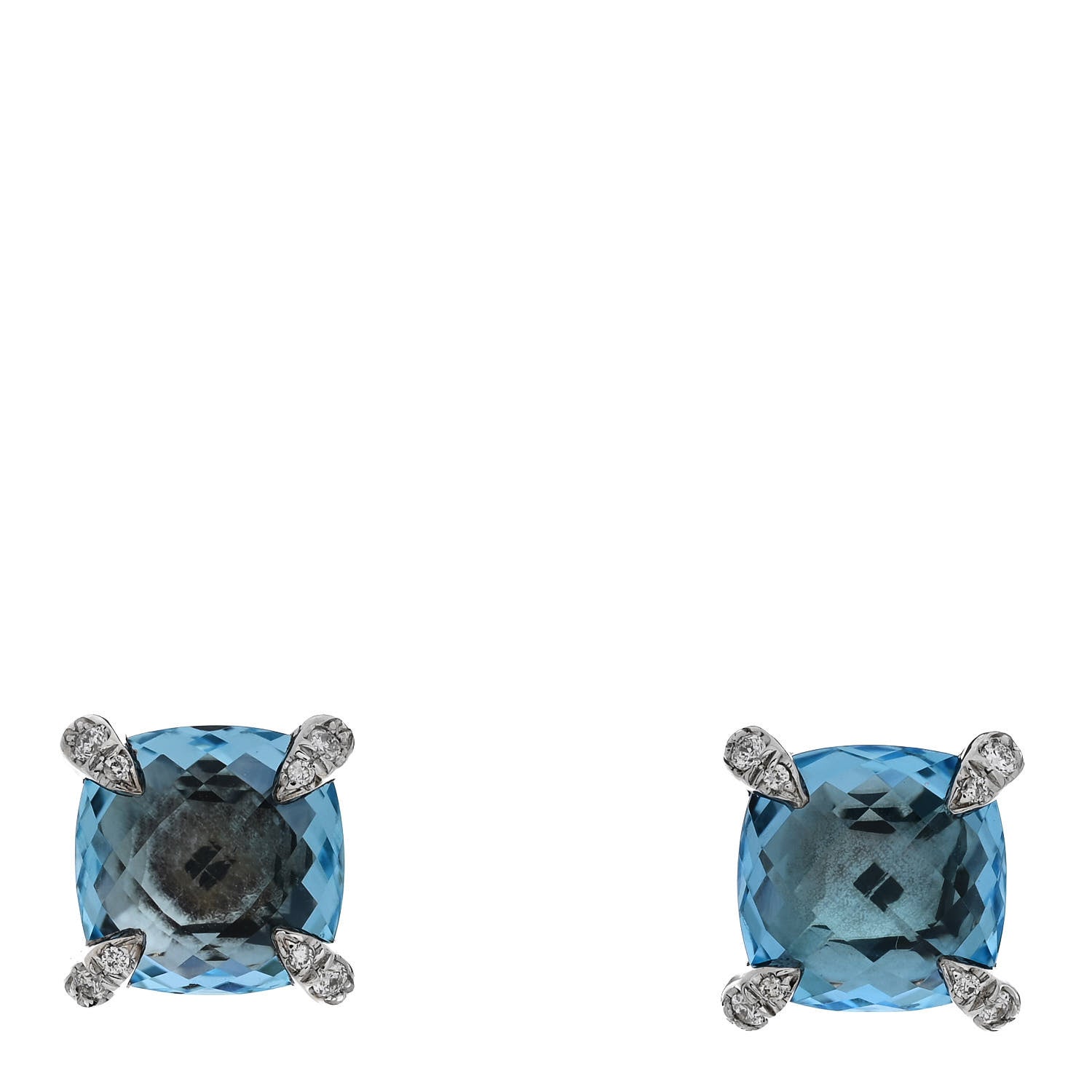 David Yurman Sterling Silver Diamond Blue Topaz 9mm Chatelaine Earrings 1 of 4