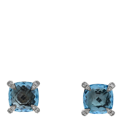 David Yurman Sterling Silver Diamond Blue Topaz 9mm Chatelaine Earrings 1 of 4