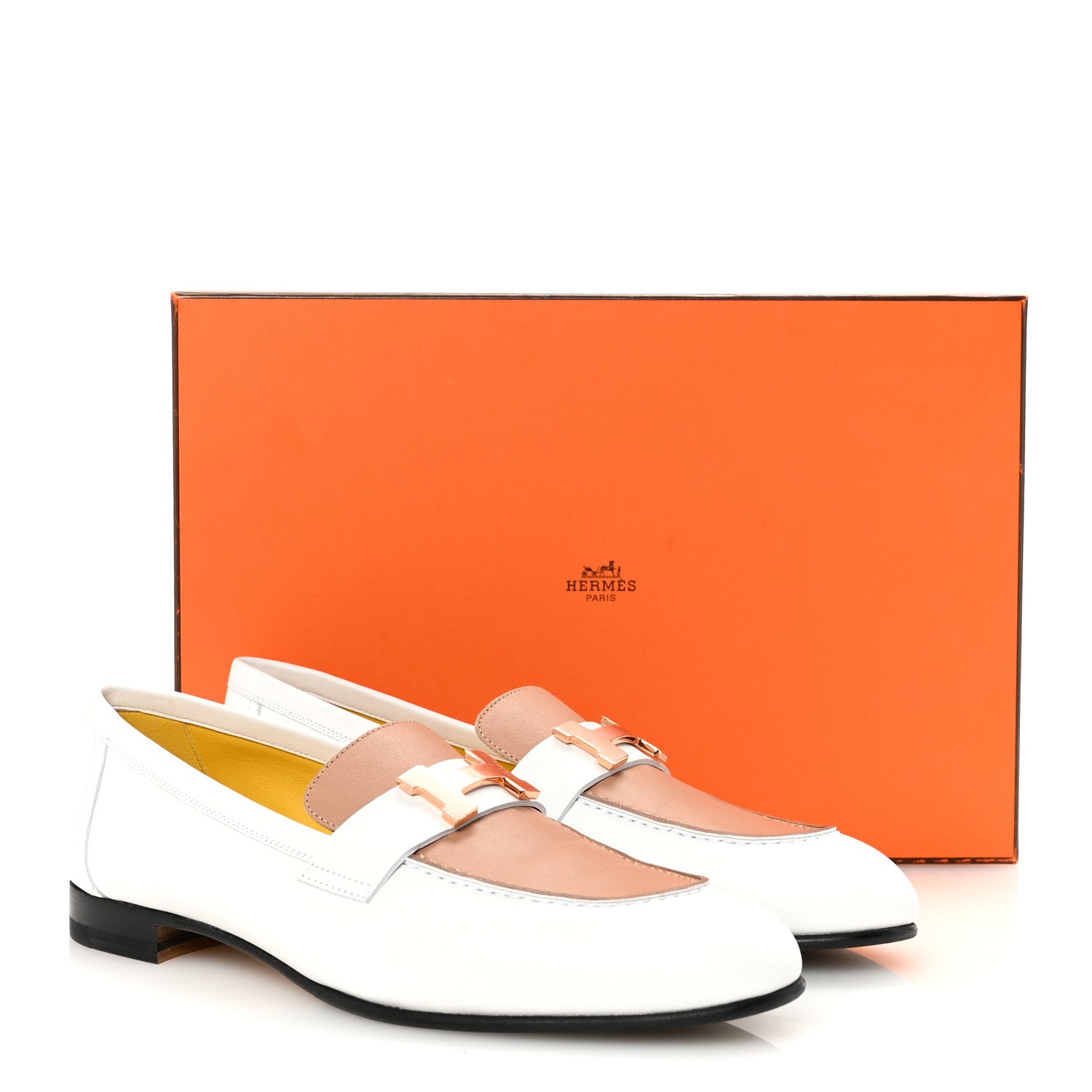 Hermes Calfskin Womens Paris Loafers 37.5 White Bois De Santal 10 of 10