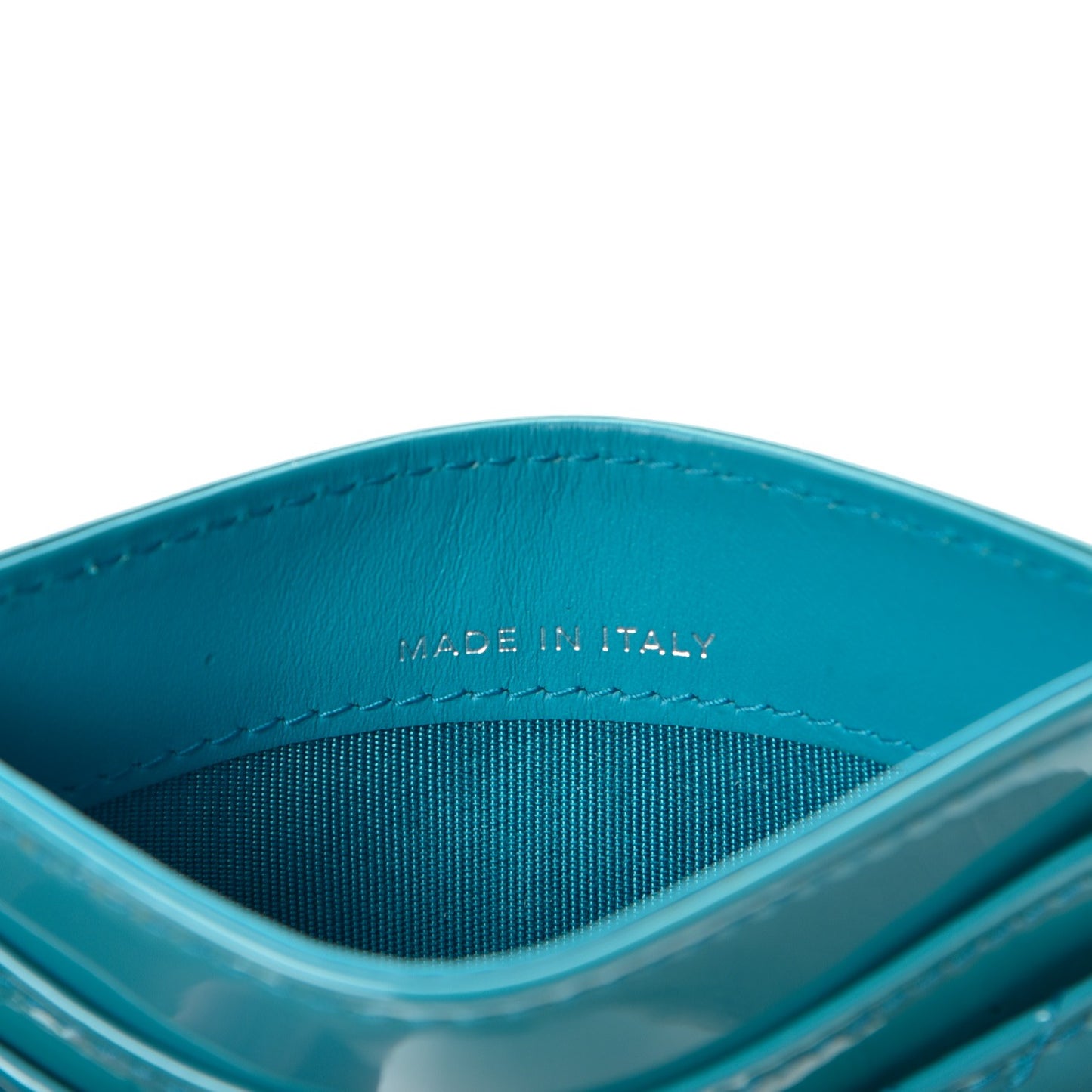 Patent Quilted Card Holder Turquoise
