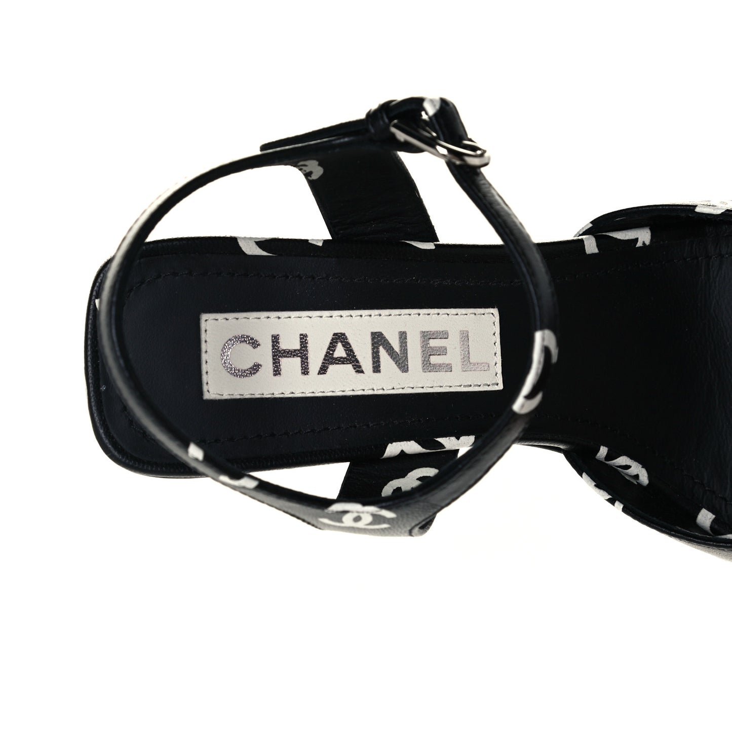 Printed Lambskin CC Sandals 36.5 Black White