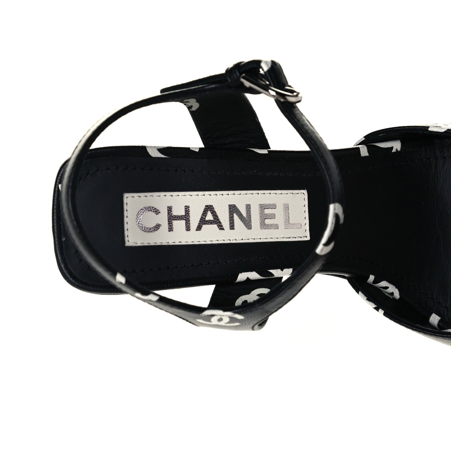 Chanel Printed Lambskin CC Sandals 36.5 Black White 9 of 11