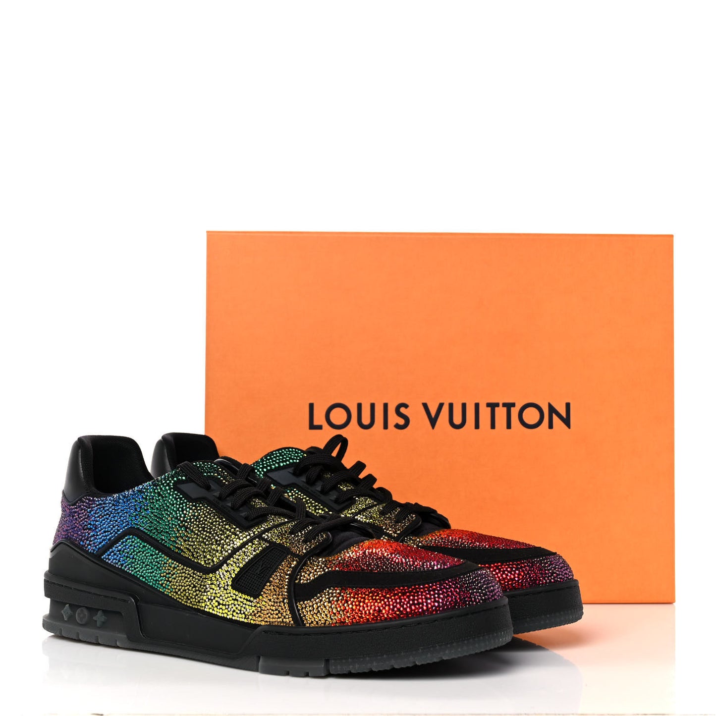 Crystal Mens LV Trainer Sneakers 13 Black