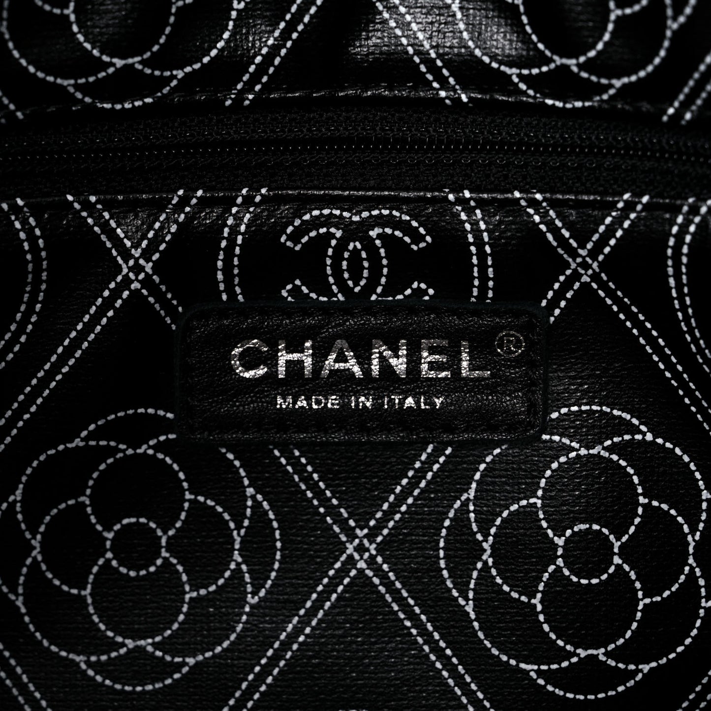 Coated Canvas Camellia Medium Shopping Tote Black Beige
