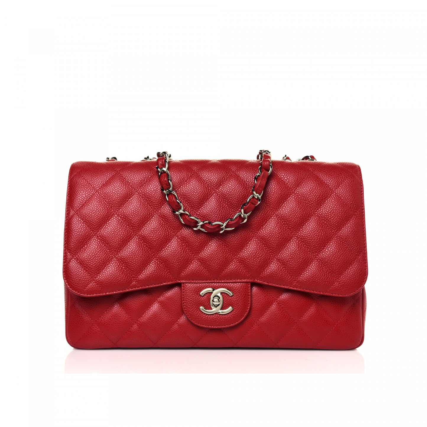Caviar Quilted Jumbo Single Flap Red