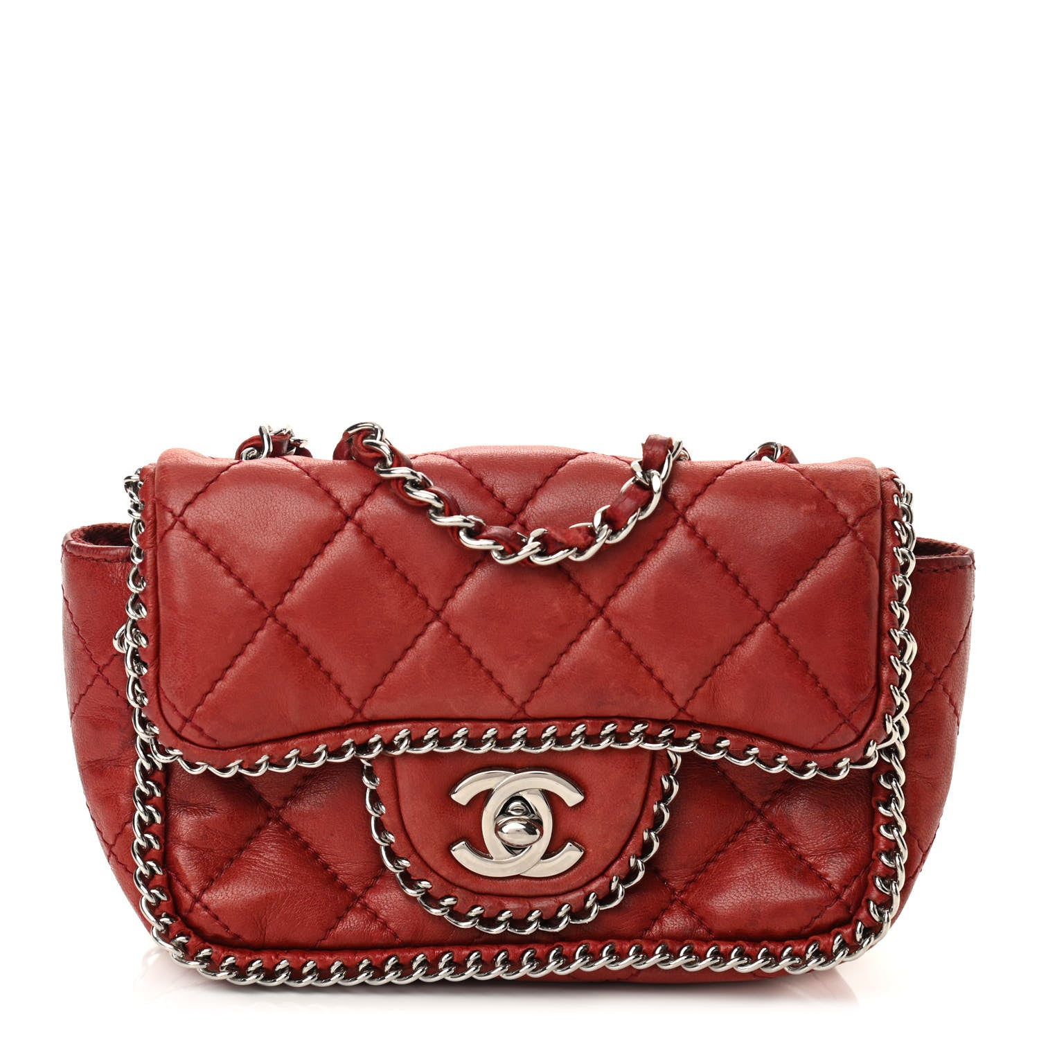 Chanel Lambskin Quilted Madison Chain Trim Micro Mini Square Flap Dark Red 1 of 10