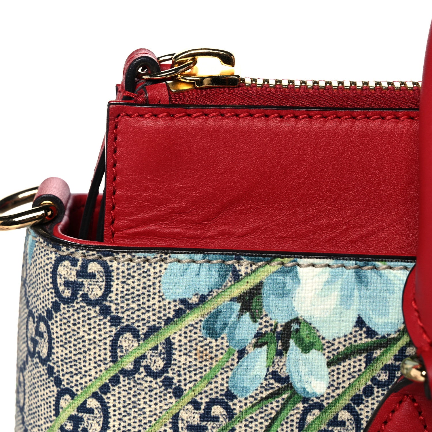 Gucci GG Supreme Monogram Blooms Medium Zip Top Tote Beige Blue Navy Hibiscus Red 11 of 12