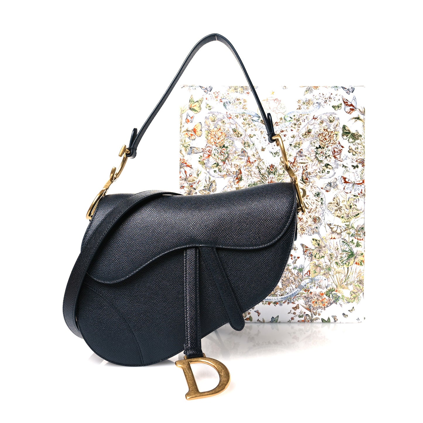 Grained Calfskin Saddle Bag With Strap Black