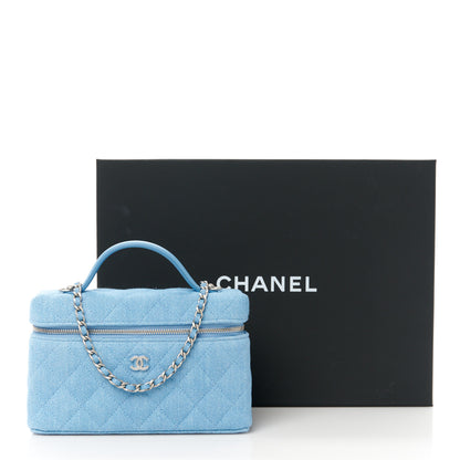 Chanel Denim Quilted Top Handle Slim Vanity Case With Chain Blue 11 of 11