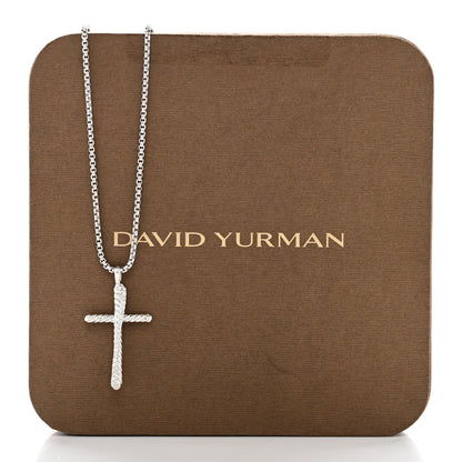 David Yurman Sterling Silver Diamond 35mm Crossover Cross Necklace 6 of 6