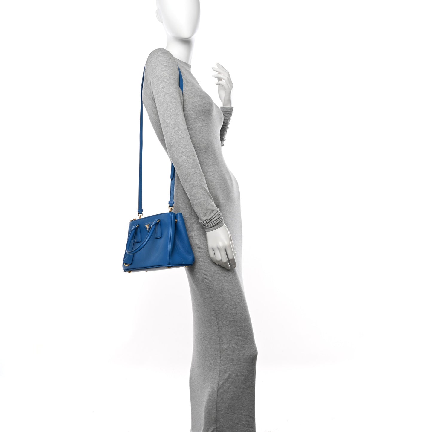 Saffiano Lux Mini Galleria Double Zip Tote Azzurro