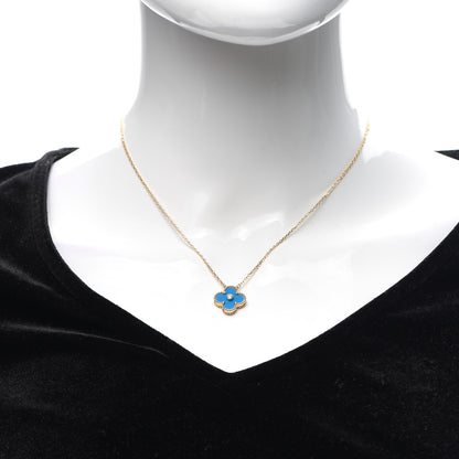 Van Cleef & Arpels 18K Yellow Gold Diamond Celestial Blue Sevres Porcelain Vintage Alhambra Pendant Necklace 2 of 5