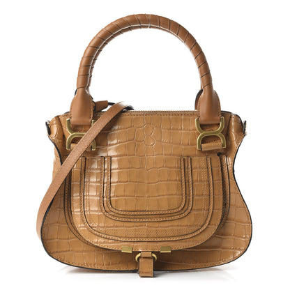 Chloe Calfskin Crocodile Embossed Small Marcie Satchel Autumnal Brown 1 of 10